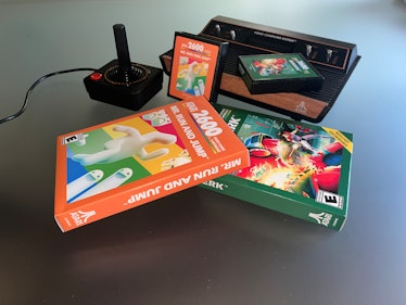Atari 2600+ console, joystick, and games