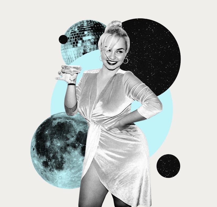 Young woman celebrating New Year's Eve (NYE) 2023 with her romance horoscope.
