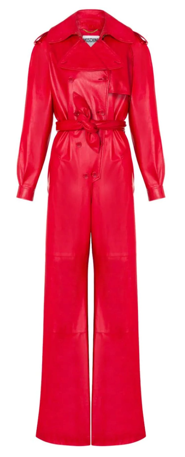 red leather jumpsuit