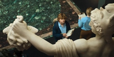 We see a statue of Percy’s namesake, Perseus, who slayed Medusa in Greek mythology, in Percy Jackson...