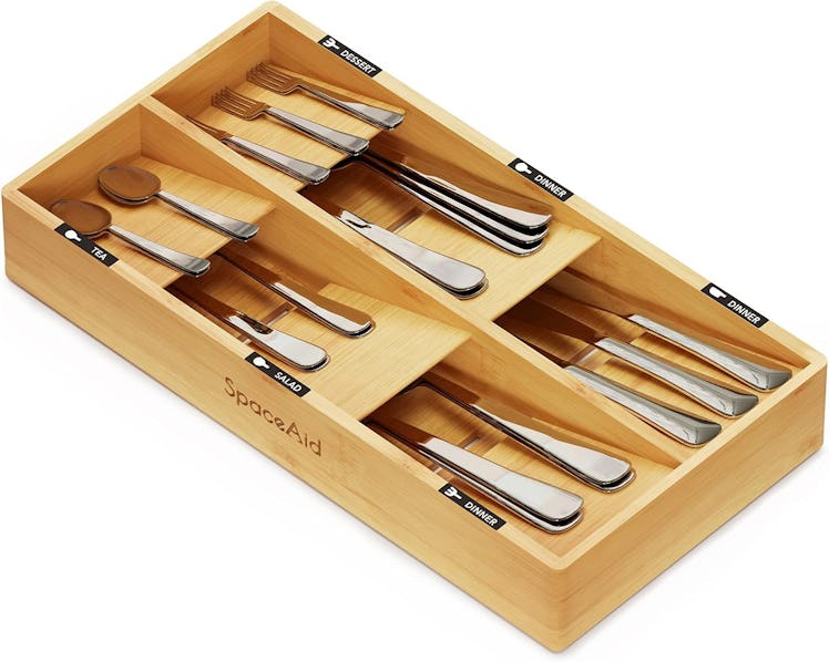 SpaceAid Bamboo Silverware Drawer Organizer with Labels