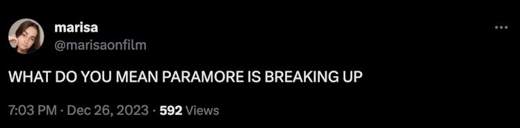 Screenshot of a tweet about Paramore breaking up