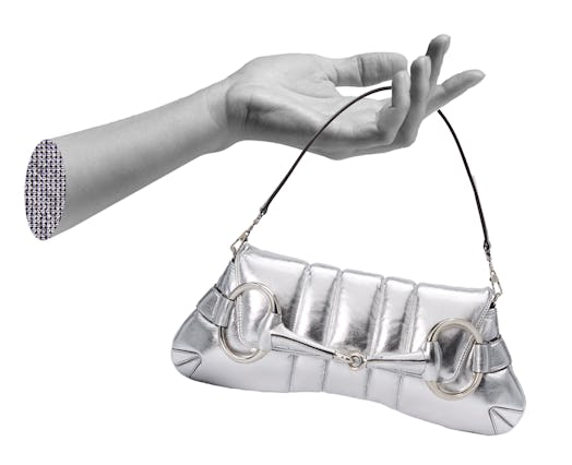 Gucci Horsebit Chain bag in quilted metallic silver.