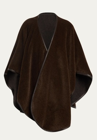 brown cape with leather trim