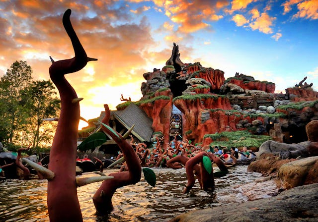 The sun sets on Splash Mountain in the Magic Kingdom at Walt Disney World, Thursday, Dec. 7, 2022. T...