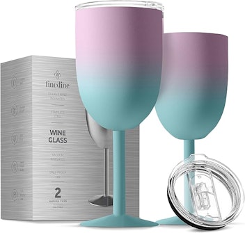 FineDine Premium Grade 18/8 Stainless Steel Wineglasses 12 Oz. Double-Walled Insulated Unbreakable G...