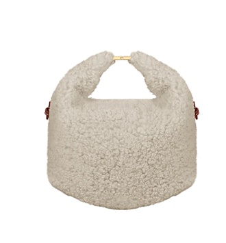 white shearling top-handle bag