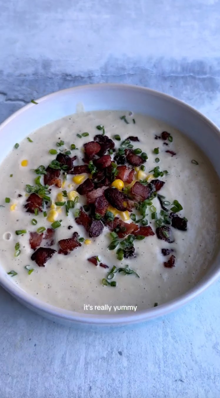 This TikTok soup recipe is a one-pot cauliflower corn chowder. 