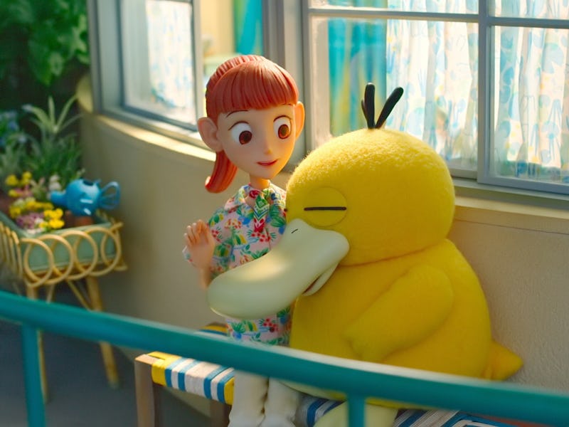 Haru hangs with Psyduck in Pokémon Concierge