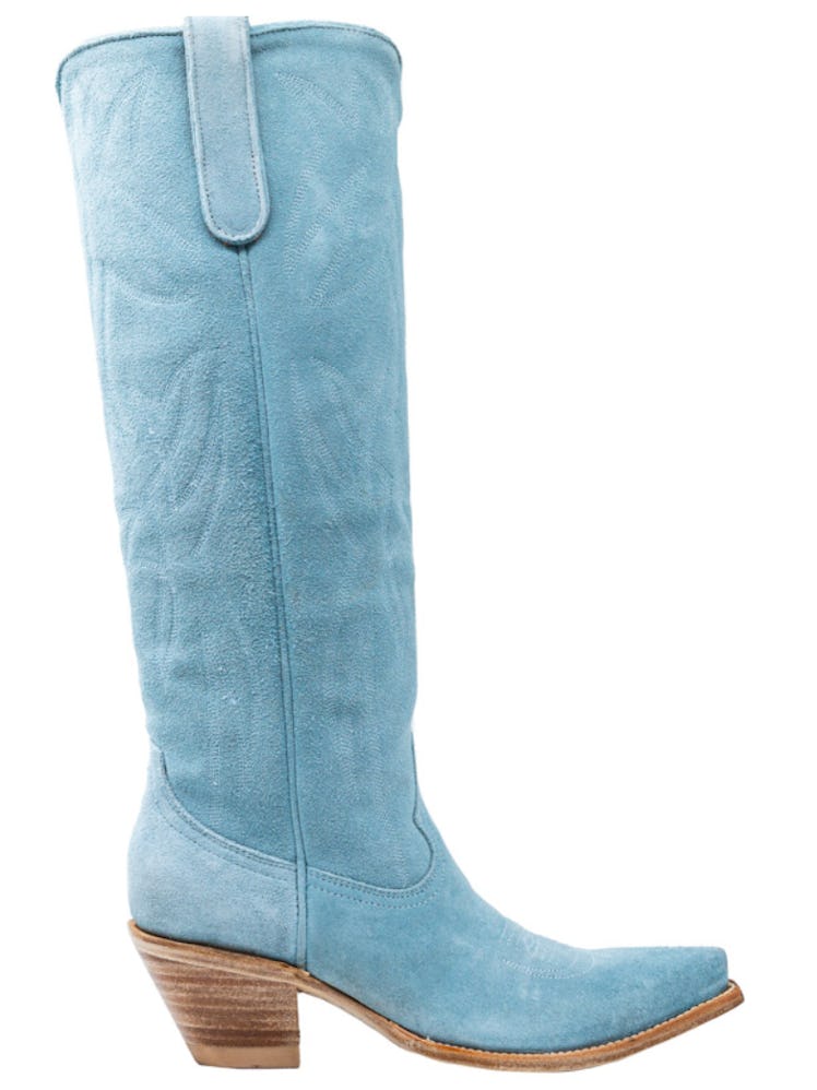 blue suede cowgirl boots
