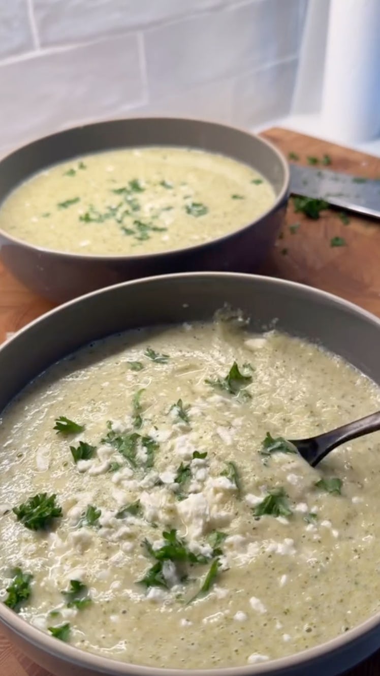 This roasted broccoli soup is made just like the baked feta pasta from TikTok. 