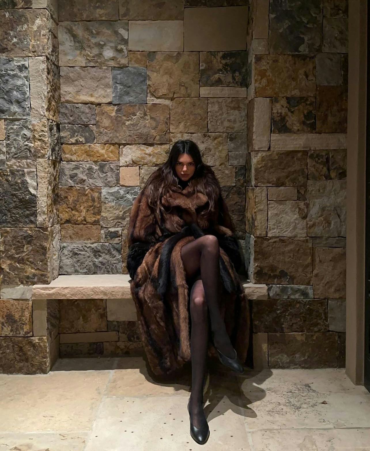Kendall Jenner wears a brown fur coat