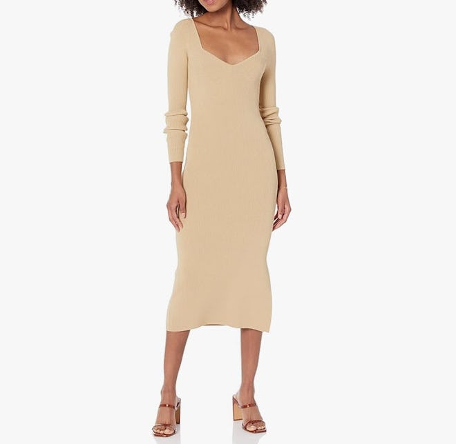 The Drop Ribbed Sweetheart Neckline Sweater Dress