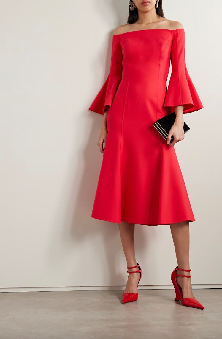 Off-The-Shoulder Wool-Blend Midi Dress