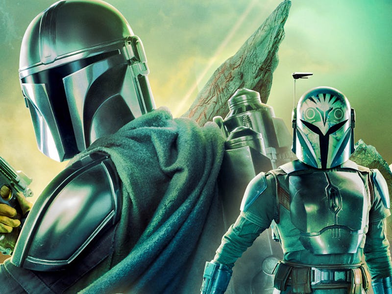 Din Djarin and Bo-Katan on a poster for 'The Mandalorian' Season 3