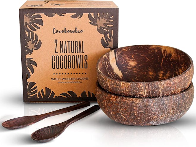 COCOBOWLCO Coconut Bowl & Wooden Spoons (Set of 2)