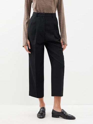 Pleated Woven Blend Tailored Trousers