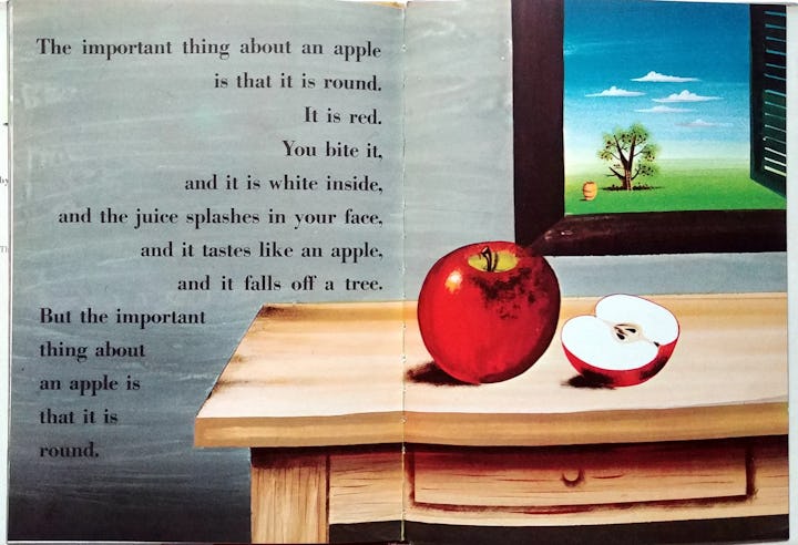 A page from "The Important Book" explaining why apples are apples.