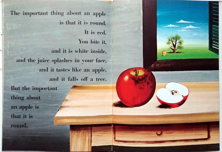 A page from "The Important Book" explaining why apples are apples. 