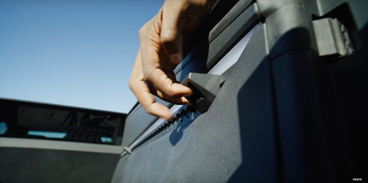 Tesla Cybertruck's bottle cap opener in the trunk.