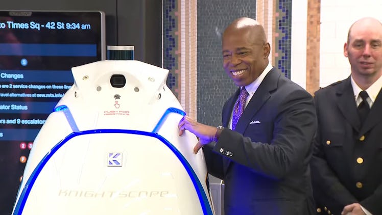 New York Mayor Eric Adams with the NYPD's new K5 robot.