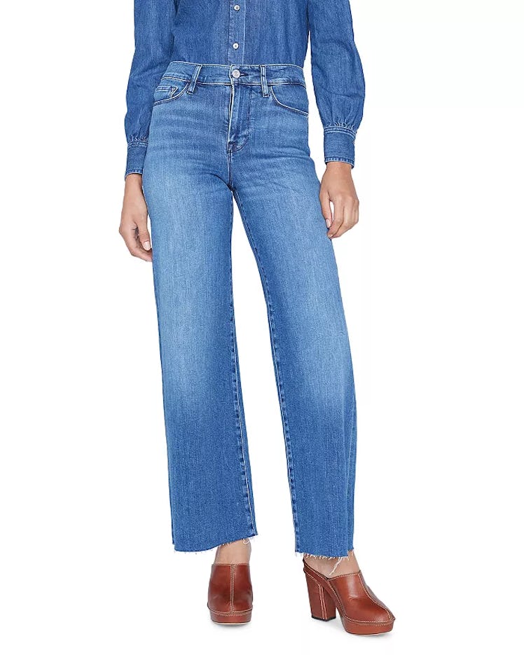Palazzo Raw Hem High Rise Straight Jeans in Crossings