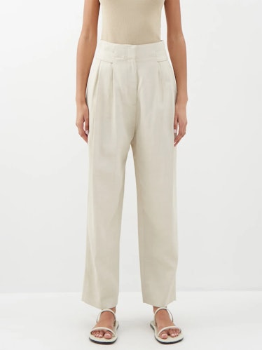 Double-Pleated Linen-Blend Twill Trousers