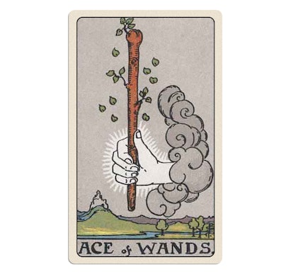 Your winter 2023 tarot reading for love includes the Ace of Wands.