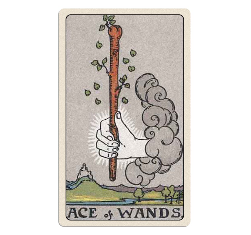 Your winter 2023 tarot reading for love includes the Ace of Wands.