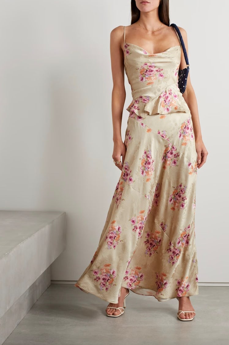 Booker Floral-Print Satin-Jacquard Maxi Skirt