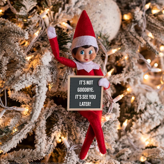 Elf on the shelf with goodbye letterboard; what to do with elf on the shelf after christmas