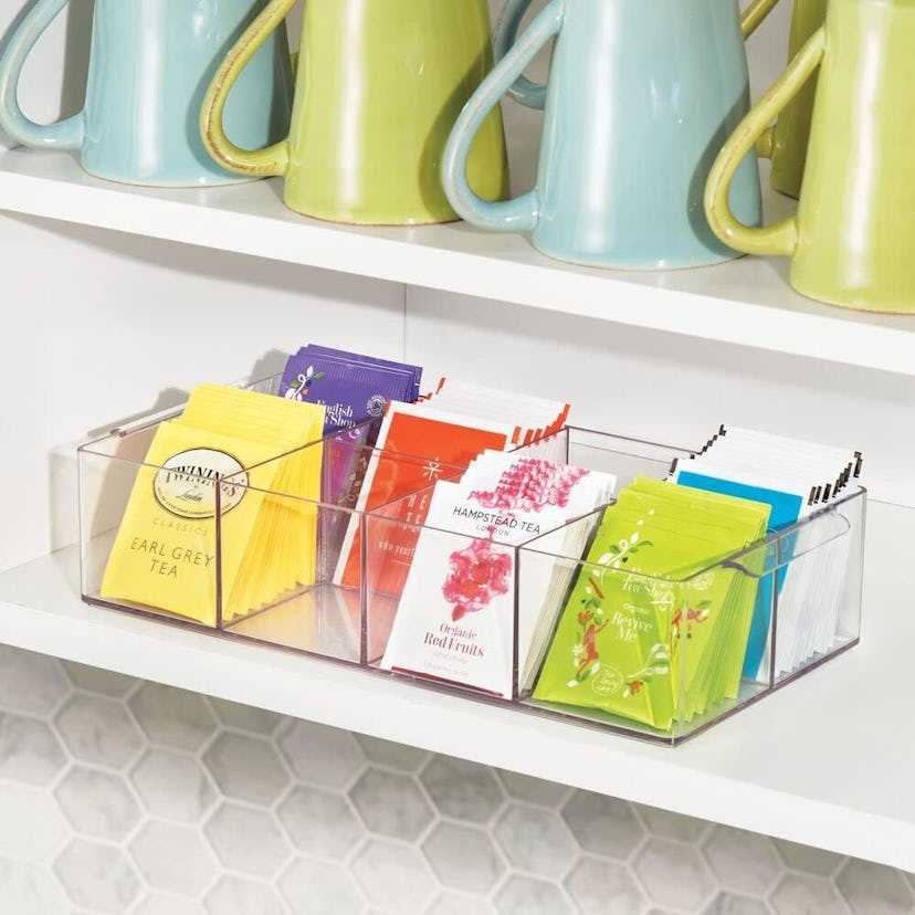 mDesign Plastic Condiment Organizer and Tea Bag Holder