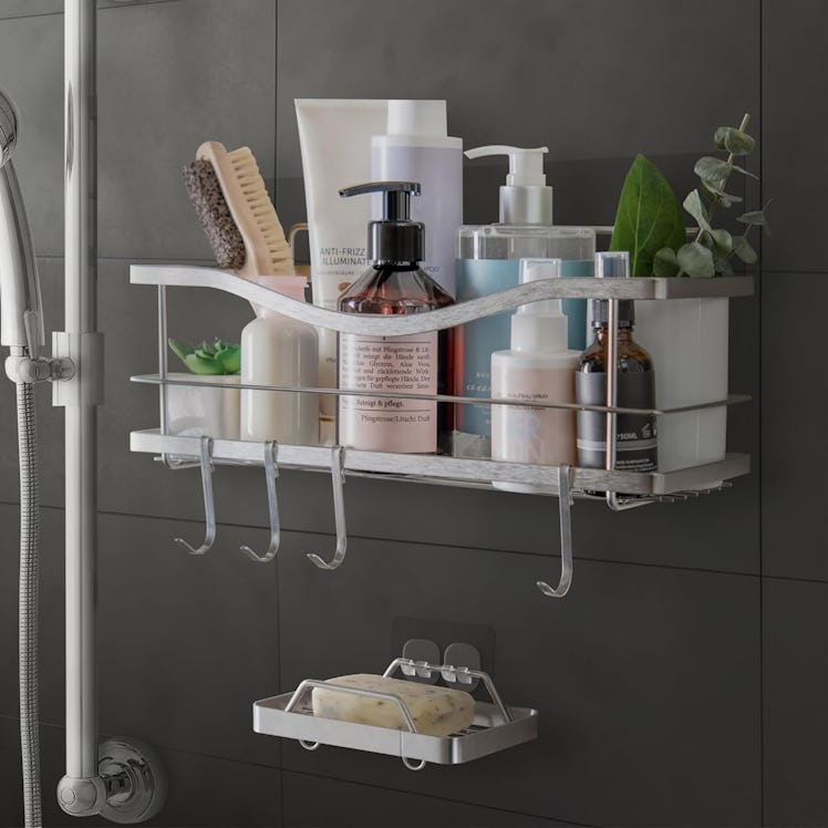KINCMAX Shower Caddy Basket Shelf & Soap Dish Set (with Hooks)