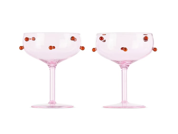 Pink Pomponette Champagne Coupe Set