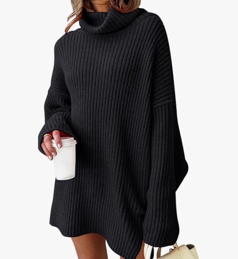 LILLUSORY Turtleneck Oversized Ribbed Knit Dress