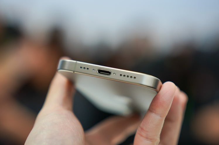 The USB-C port on an iPhone 15