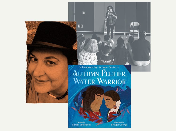 photos of children's book author Carole Lindstrom and her book cover for 'Autumn Peltier, Water Warr...