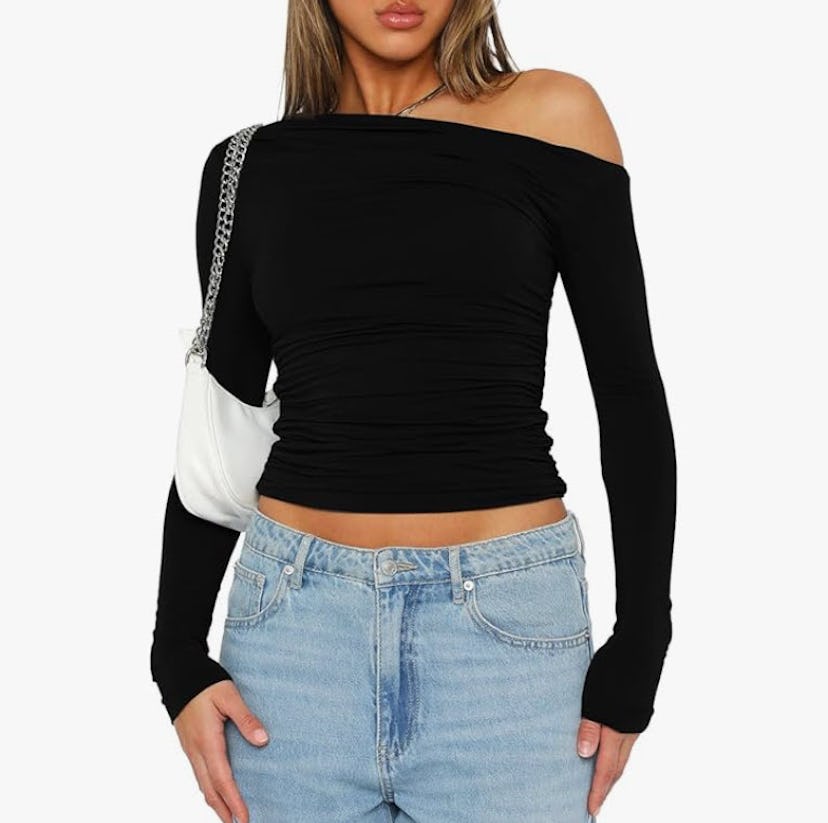 Darong Long Sleeve Boat Neck Crop Top