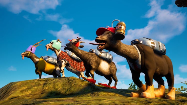 screenshot of goats wearing funny hats in Goat Simulator 3
