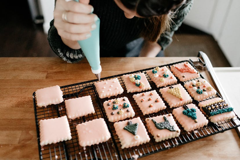 Molly Yeh's christmas cookie decorations are so pretty and her cut out cookie corn syrup glaze recip...
