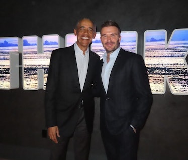 Victoria and David Beckham and Barack Obama in a photo posted to Instagram, December 7, 2023.
