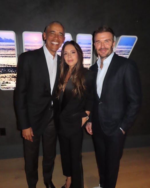 Victoria and David Beckham and Barack Obama in a photo posted to Instagram, December 7, 2023.