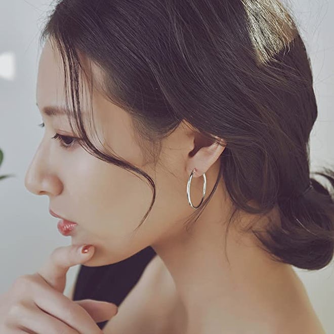 LUHE Sterling Silver Endless Hoop Earrings, 30mm