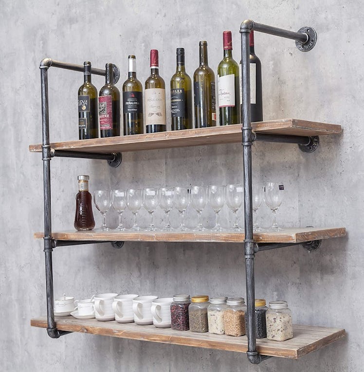 BIXIRAO Industrial Wall Mounted Iron Floating Pipe Shelves