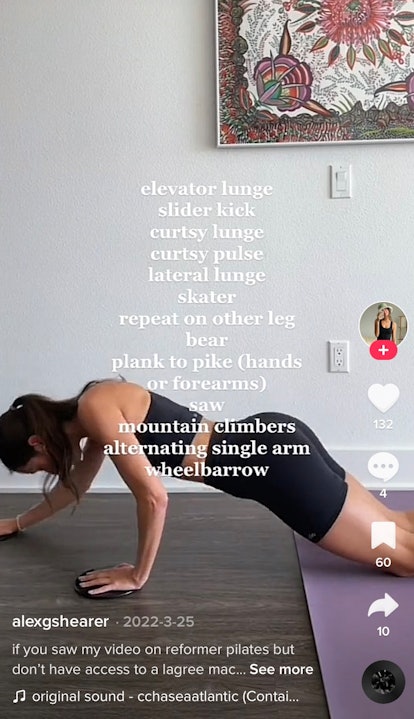 This TikToker does single arm wheelbarrows as part of a Lagree at-home workout inspired by Rihanna's...