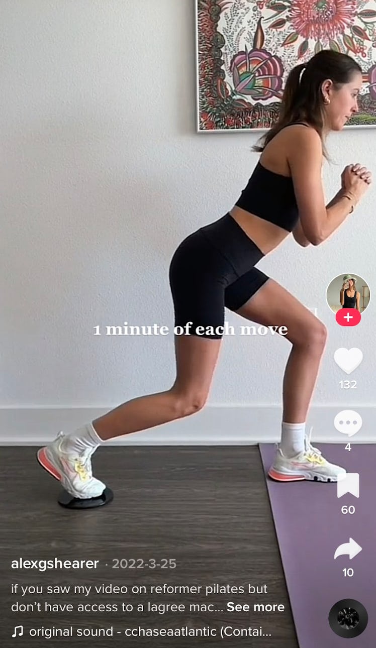 A TikToker does a Rihanna-inspired workout routine at home with carriage kicks. 
