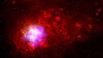 A NASA image of the first gamma-ray pulsar detected in a galaxy other than our own.