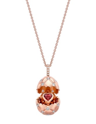 Fabergé x Gemfields Treillage Brushed Rose Gold & Diamond Set Ruby Heart Surprise Locket