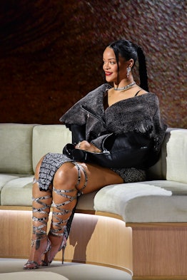 Rihanna speaks during the Super Bowl LVII Apple Music Halftime Show press conference 