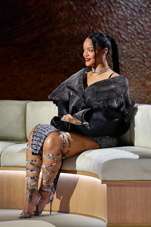 Rihanna speaks during the Super Bowl LVII Apple Music Halftime Show press conference 